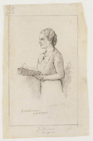 KT 2366
<br/>
Portret van de zangeres Jo Vincent met bladmuziek in de hand
<br/>
<em>Woutersen van Doesburgh, Elsa Louisa Hannelina (1875-1957)</em>